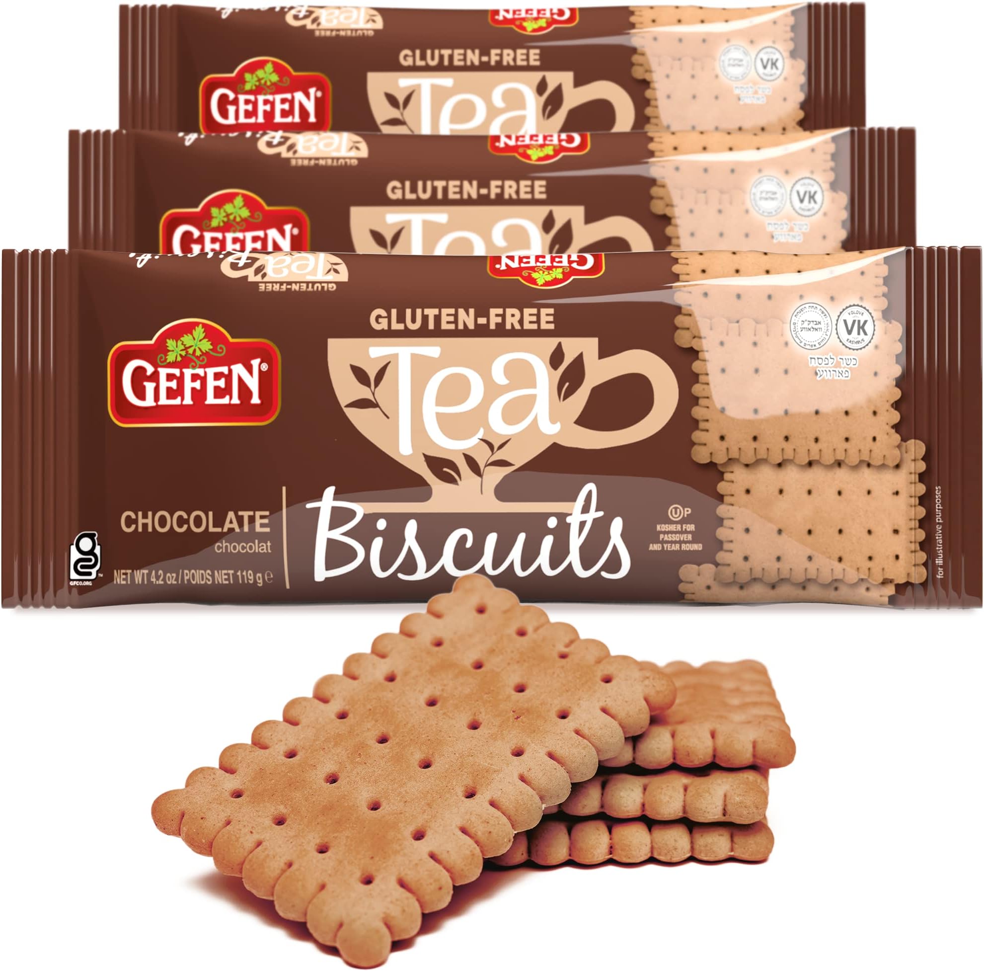 Gefen Gluten Free Chocolate Tea Biscuits 4.2oz (3 Pack) | Social Tea Biscuits | Kosher for Passover
