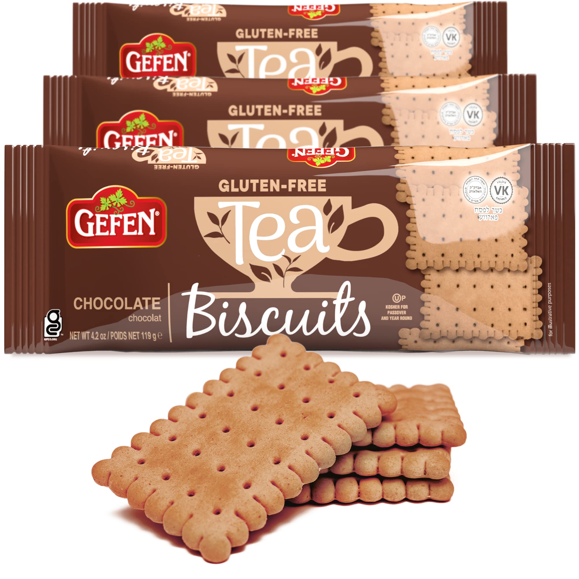 Gefen Gluten Free Chocolate Tea Biscuits 4.2oz (3 Pack) | Social Tea Biscuits | Kosher for Passover