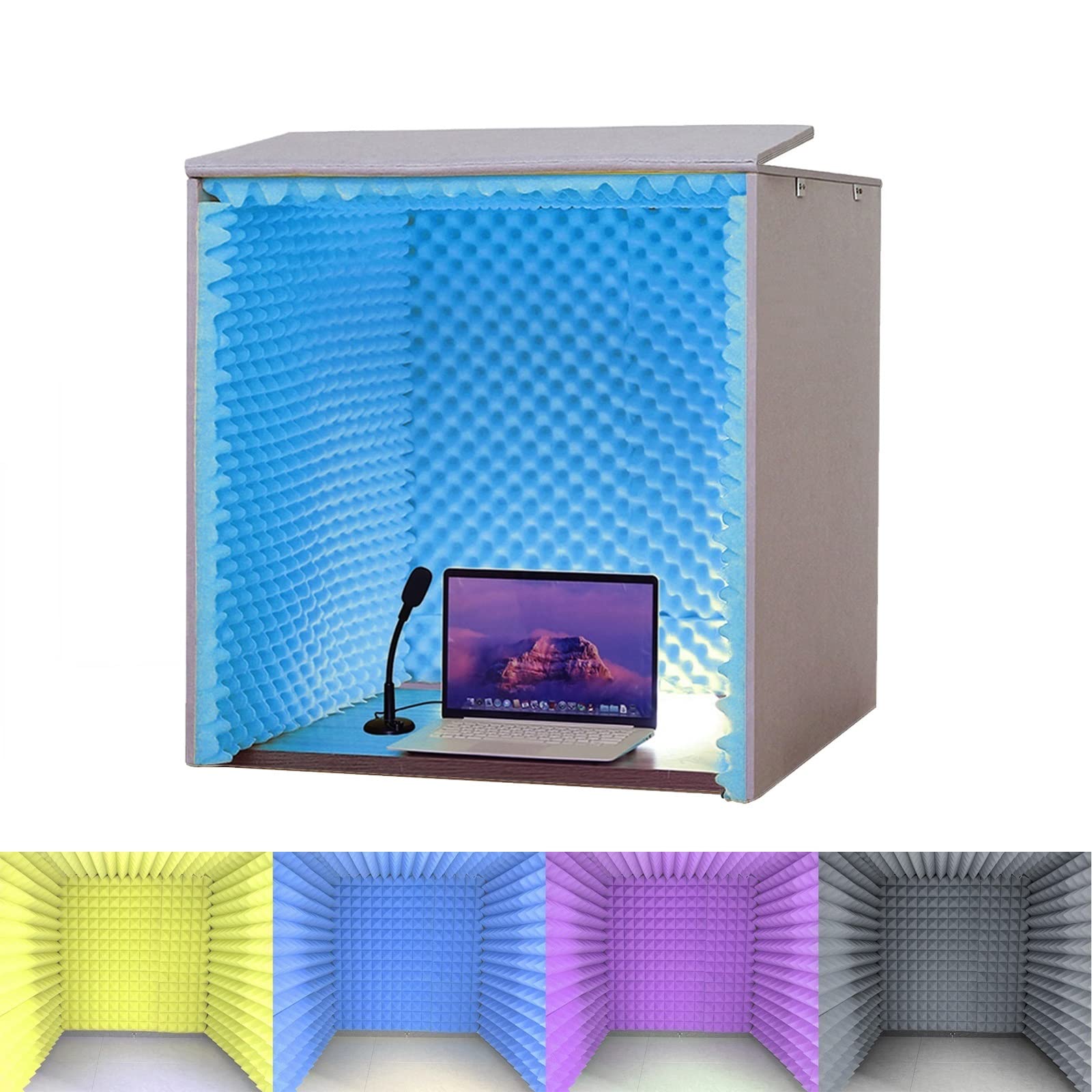 Cabina insonorizada portátil – 80 x 80 x 80 cm, espuma acústica plegable azul para estudio en casa, grabación, conferencia, radiodifusión insonorizada
