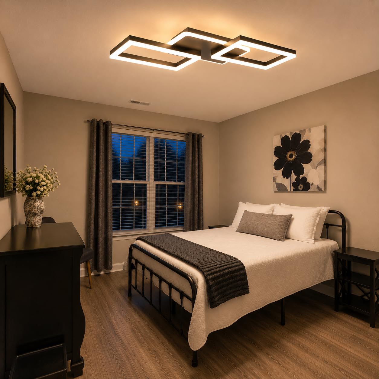 ZMH LED Deckenleuchte Wohnzimmer dimmbar 54cm Deckenlampe Schlafzimmer 48W | Wohnzimmerlampe Schwarz modern Schlafzimmerlampe decke Küchenlampe mit Fernbedienung aus Metall für Küche Esszimmer Büro