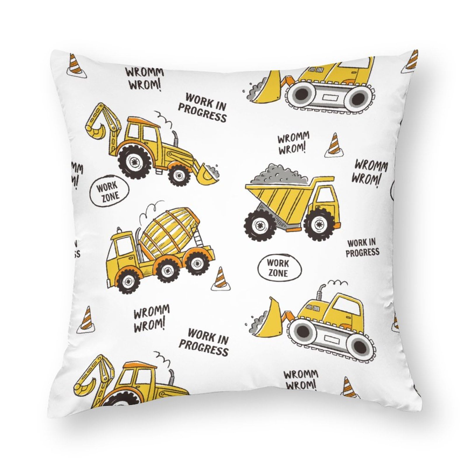 Funda De Cojín Decorativa 50x75 Cm - Estampado A Mano De Máquinas De Construcción, Doble Cara, Poliéster Suave