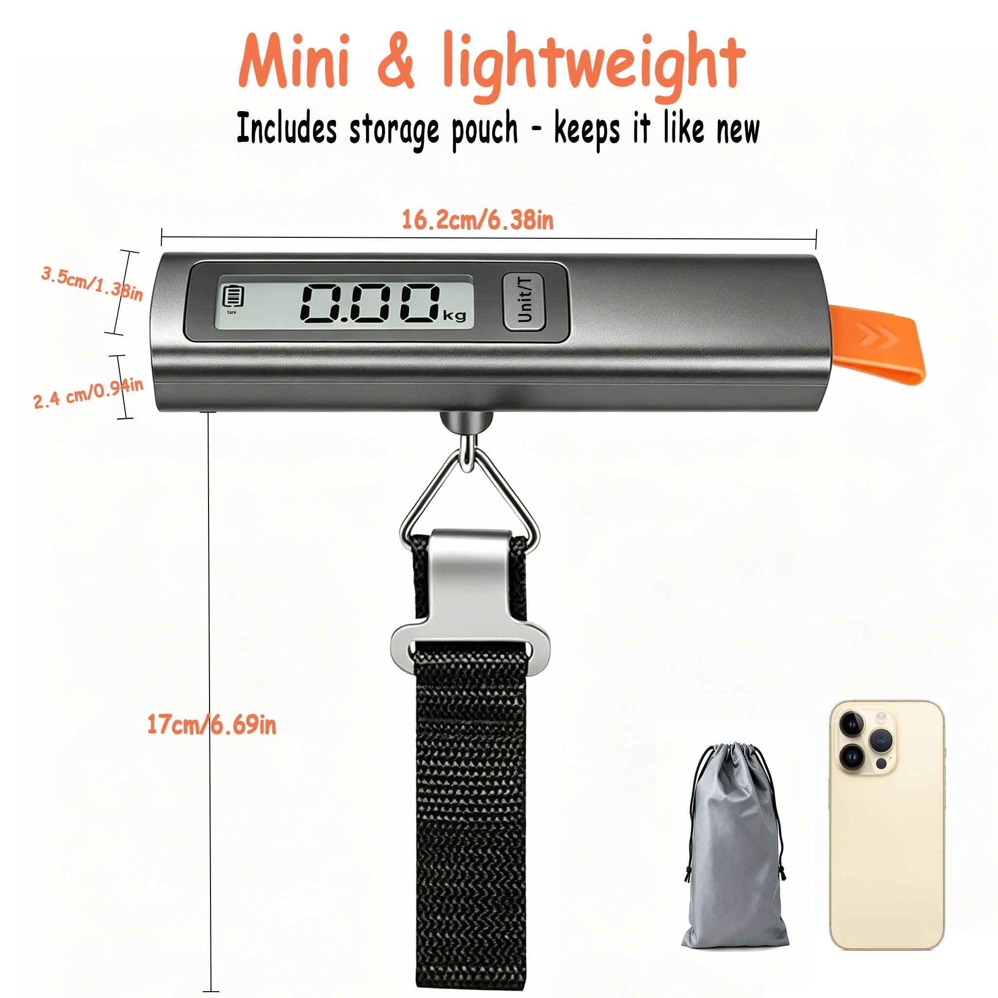 QL balance de valise pour voyage sans piles, 6 fonctions, Tara, conversion d'unités, verrouillage de poids, affichage LCD numérique, jusqu'à 110 lb/50 kg, balance de bagages pour valise adaptée aux