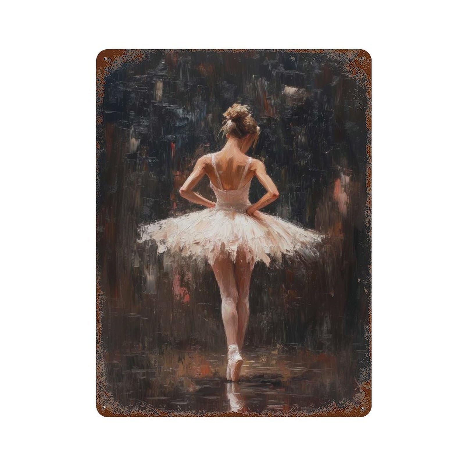 Vintage Metal Tin Sign with Ballet Dancer in Spotlight Red Curtain Call Ballet’s Final Bow Design 15.7"x11.8", for Patio, Garden Room And Bar Decor, Classic Wall Plaque