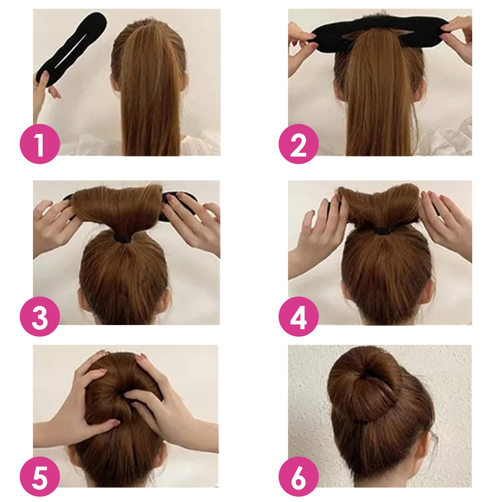 Pelo Moño Maker, Pinza de Esponja para Peinar el Cabello Donut Herramienta de Rosquilla de Giratoria, Herramientas de Peinado para Moños, 4 Piezas Moños Accesorios, 2 Grandes y 2 Pequeños (Negro)