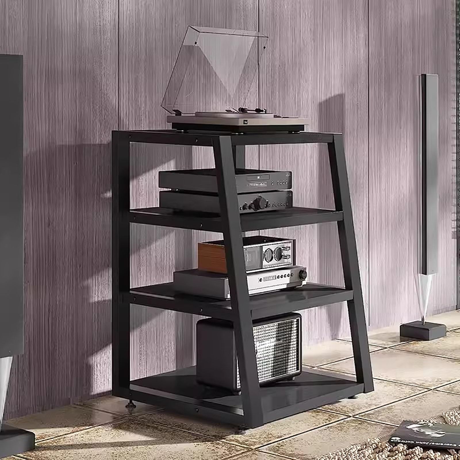 Supporto HiFi a 4 livelli e armadietto di archiviazione multimediale, autoportante per console di gioco e Xbox, robusto ripiano per intrattenimento per componenti e accessori HiFi