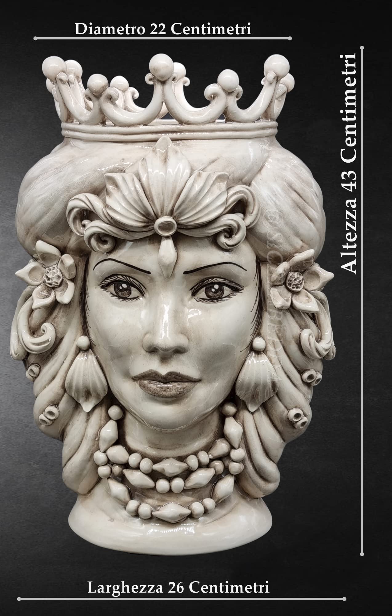 sicilia bedda - TESTE DI MORO IN CERAMICA DI CALTAGIRONE - Realizzate a Mano - Altezza 43 Centimetri - Alta qualità Siciliana (Testa di Moro Donna Fumè)
