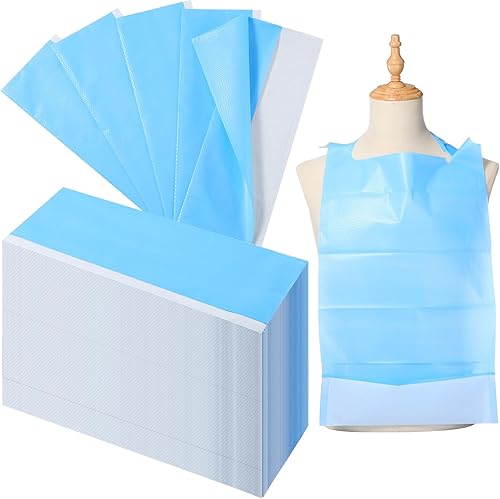 Baberos desechables para adultos con recogedor de migas de 14.1 x 23.6 pulgadas, baberos para ancianos que comen un solo uso, protectores de ropa de