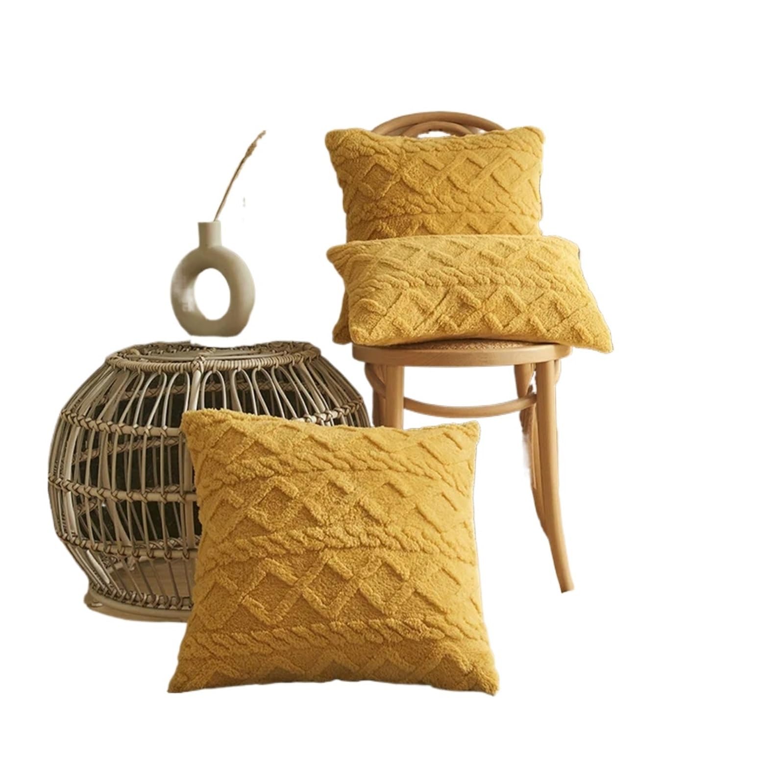 Housses de coussin jacquard géométrique jaune 45x45 haut de gamme