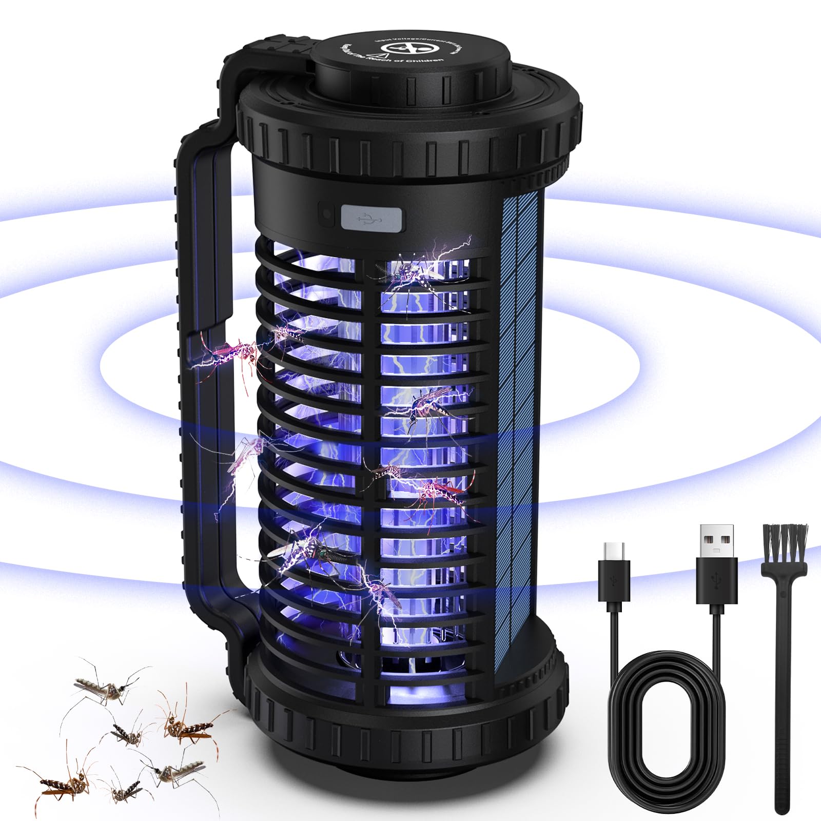 Solar Insektenvernichter mit Lichtsensor, Insektenvernichter Elektrisch Mückenfalle mit Solares und USB-Aufladbares, 4200V Mückenlampe Fliegenvernichter Wasserdichter Fliegenfalle Campinglampe Solar