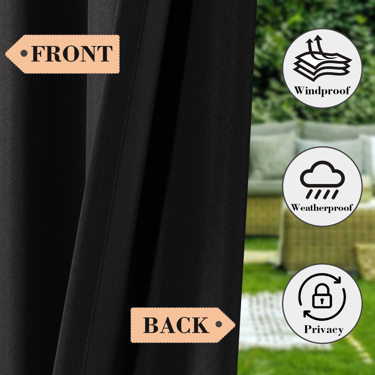 BONZER Waterproof Outdoor Curtains for Patio Porch Pergola Cabana