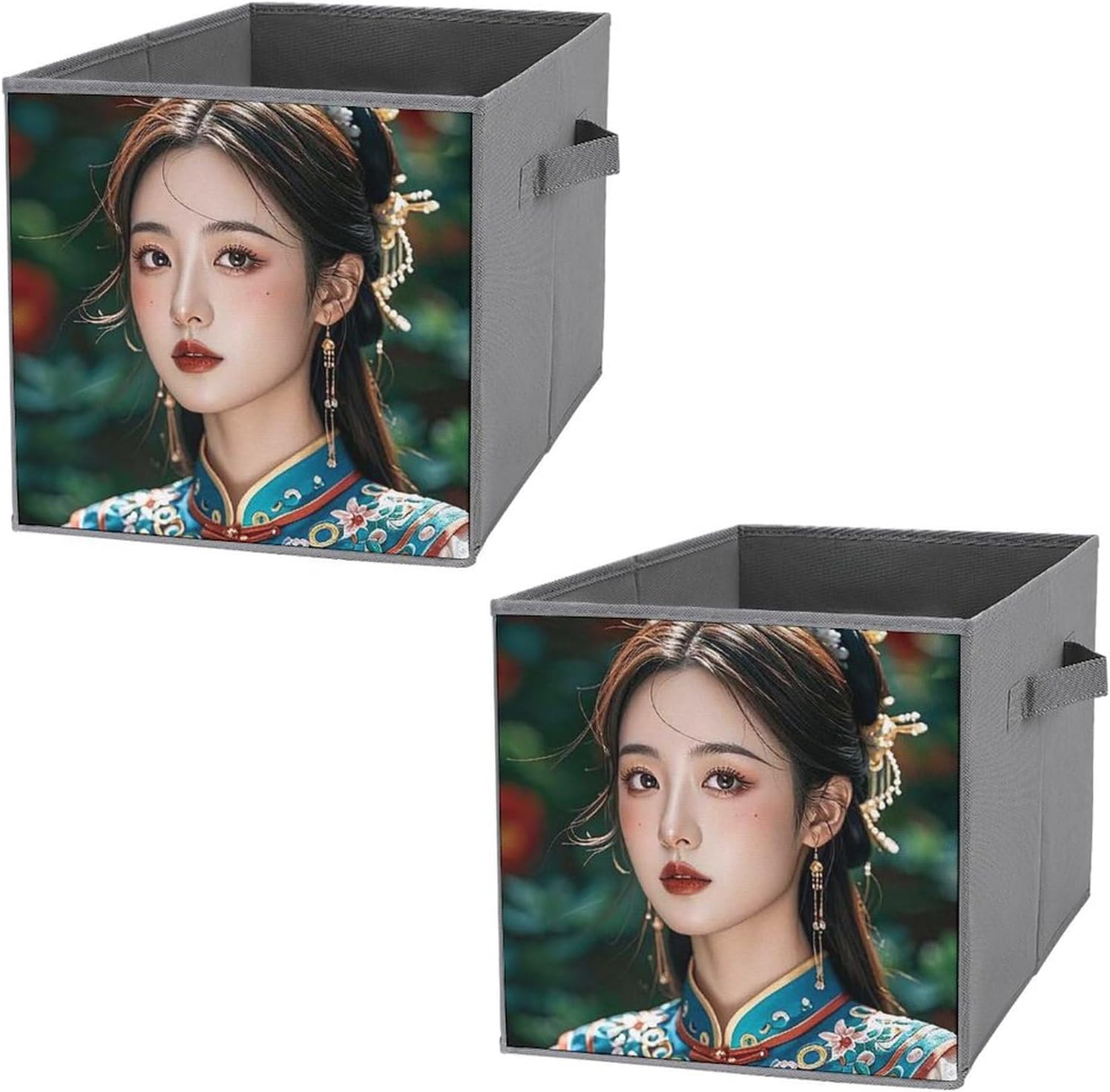 Classical Beauty Foldable Storage Box with Handles, Durable Oxford Storage Cubes, 2PCS Collapsible Closet Organizer for Home, Shelf, Office, Travel