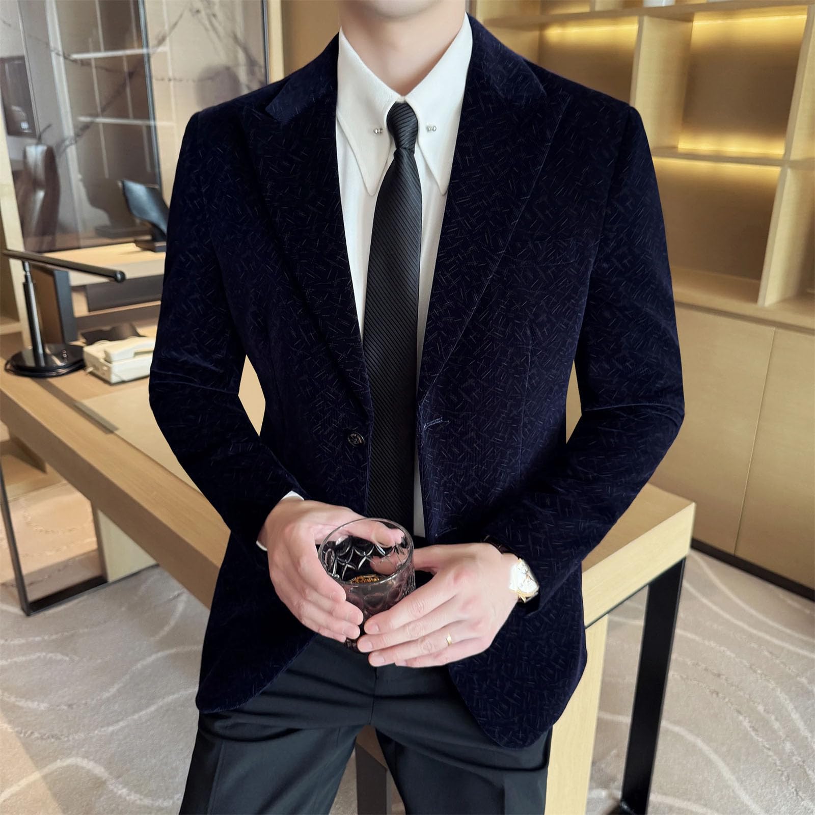 Giacche da uomo in velluto a coste giacca coreana moda due bottoni business casual blazer slim fit cappotto confortevole