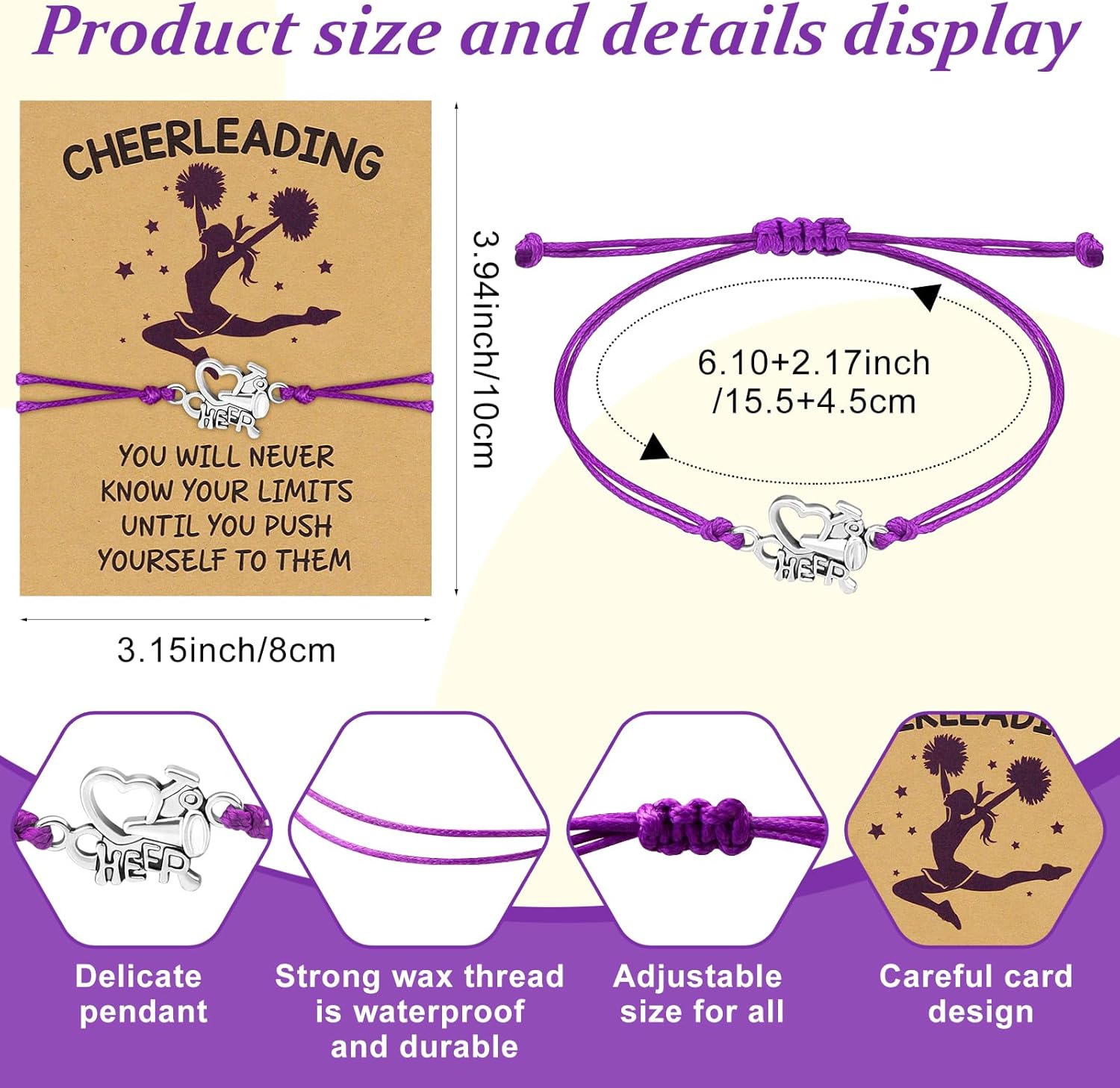 48 Pcs Cheerleader Gifts Cheer Pom Pom Keychain Cheering Bracelets Cheerleading Cards Cheer Gifts Team Sports Accessories - Image 3