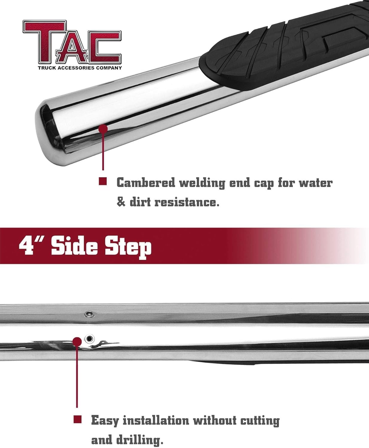 TAC Side Steps Running Boards Fit 2019-2025 Dodge RAM 1500 Quad Cab (Exclude 2019-2024 RAM 1500 Classic) Truck Pickup 4" Oval Tube Stainless Steel Side Bars Nerf Bars Off Road Accessories 2Pcs