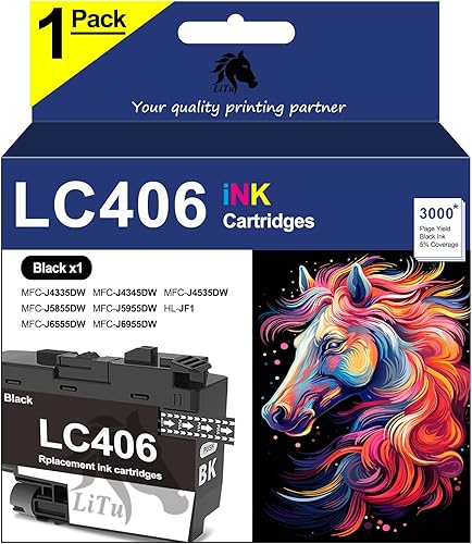 LC406BK - Cartuchos de tinta para impresora Brother, compatible con LC406, cartucho de tinta negra de repuesto para Brother MFC-J4335DW MFC-J4345DW