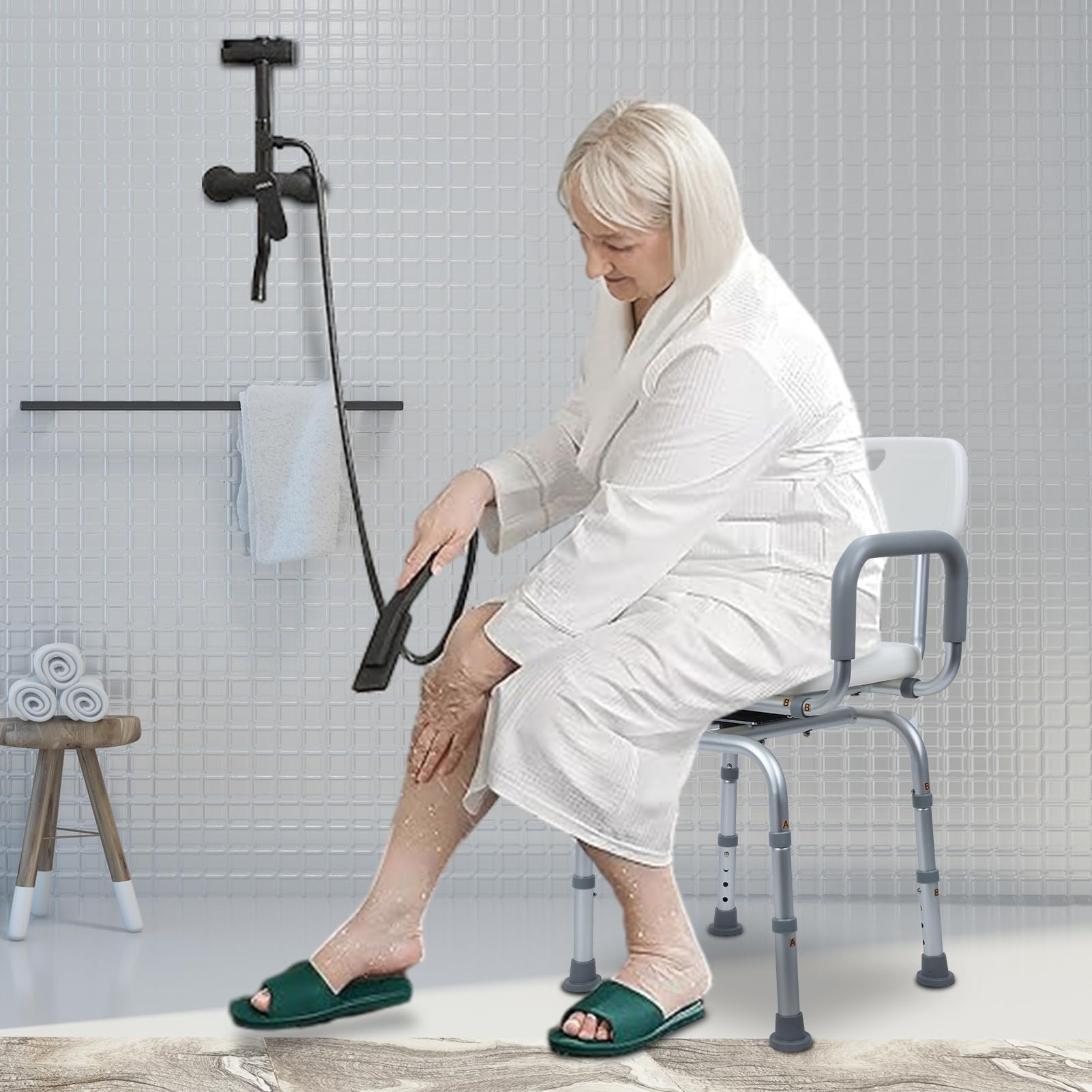 AMAMIA Shower Chair for Inside Shower with Padded Armrests and Back 360 Degree Rotating Shower Chair Slip Resistant Shower Seat for Elderly and Disabled Adjustable Height Seat with 165 Lb Capacit 1