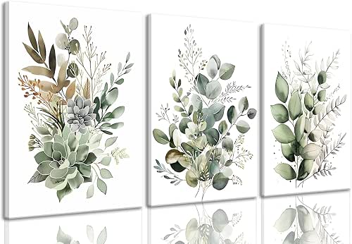 Bwodke Sage Green Botanical Canvas Wall Art Set of 3,