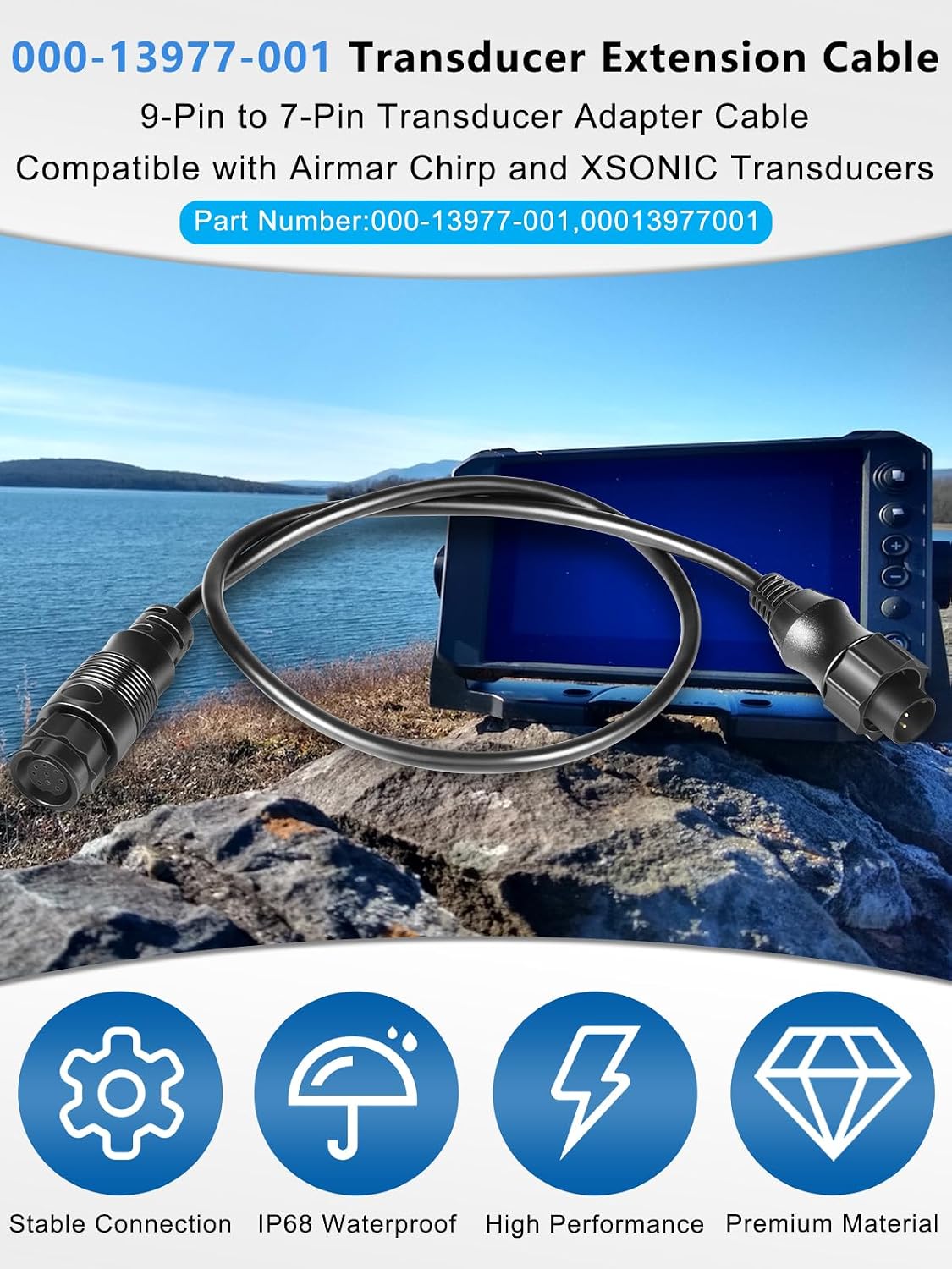 Replacement for 000-13977-001 Transducer Adapter Cable 9-Pin to 7-Pin Compatible with Airmar Chirp and XSONIC Transducers