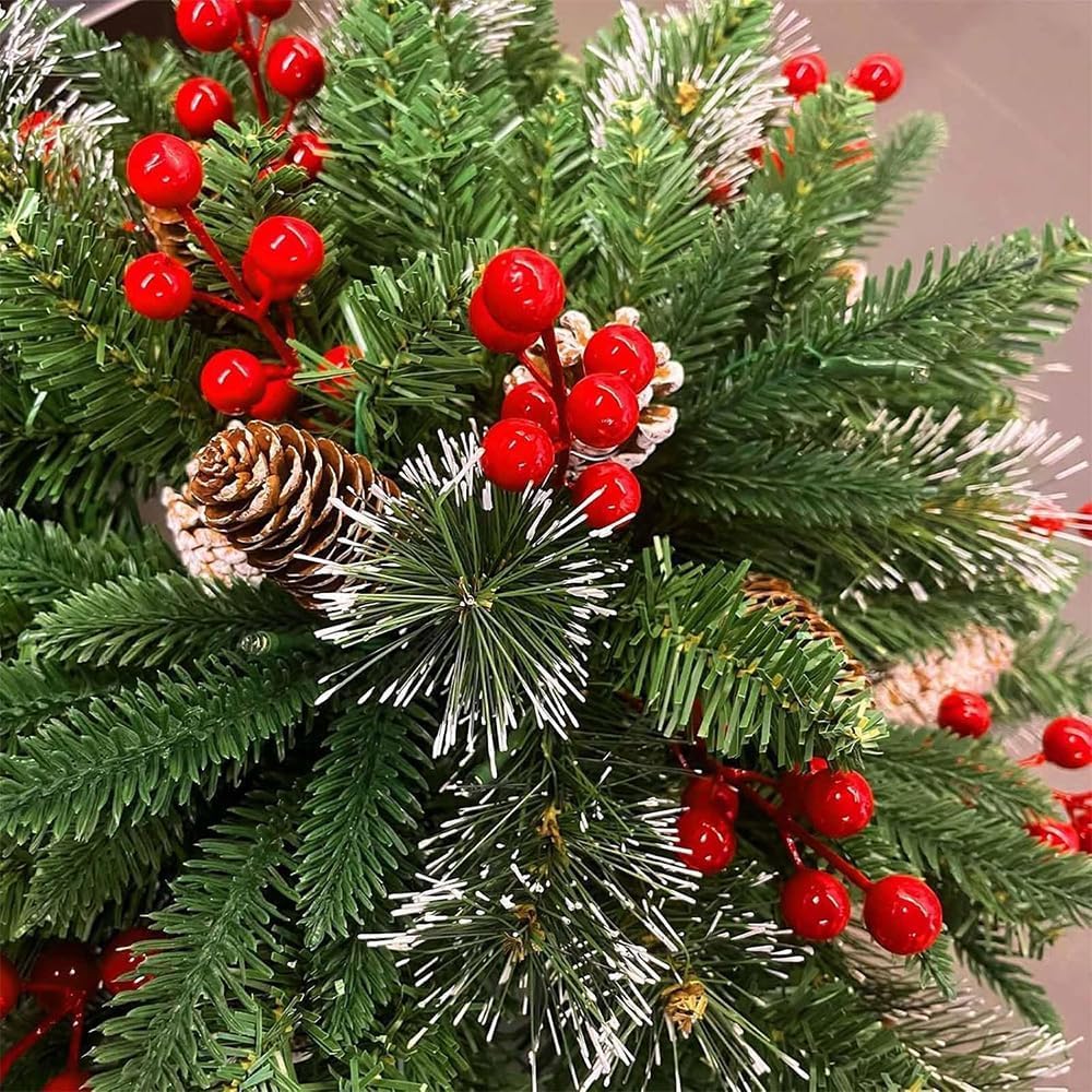 Genérico Arbustos en macetas preiluminados, macetas Festivas, Rellenos de parterres navideños para el Porche Delantero al Aire, maceteros Artificiales para Exteriores con vegetación navideña,2pcs