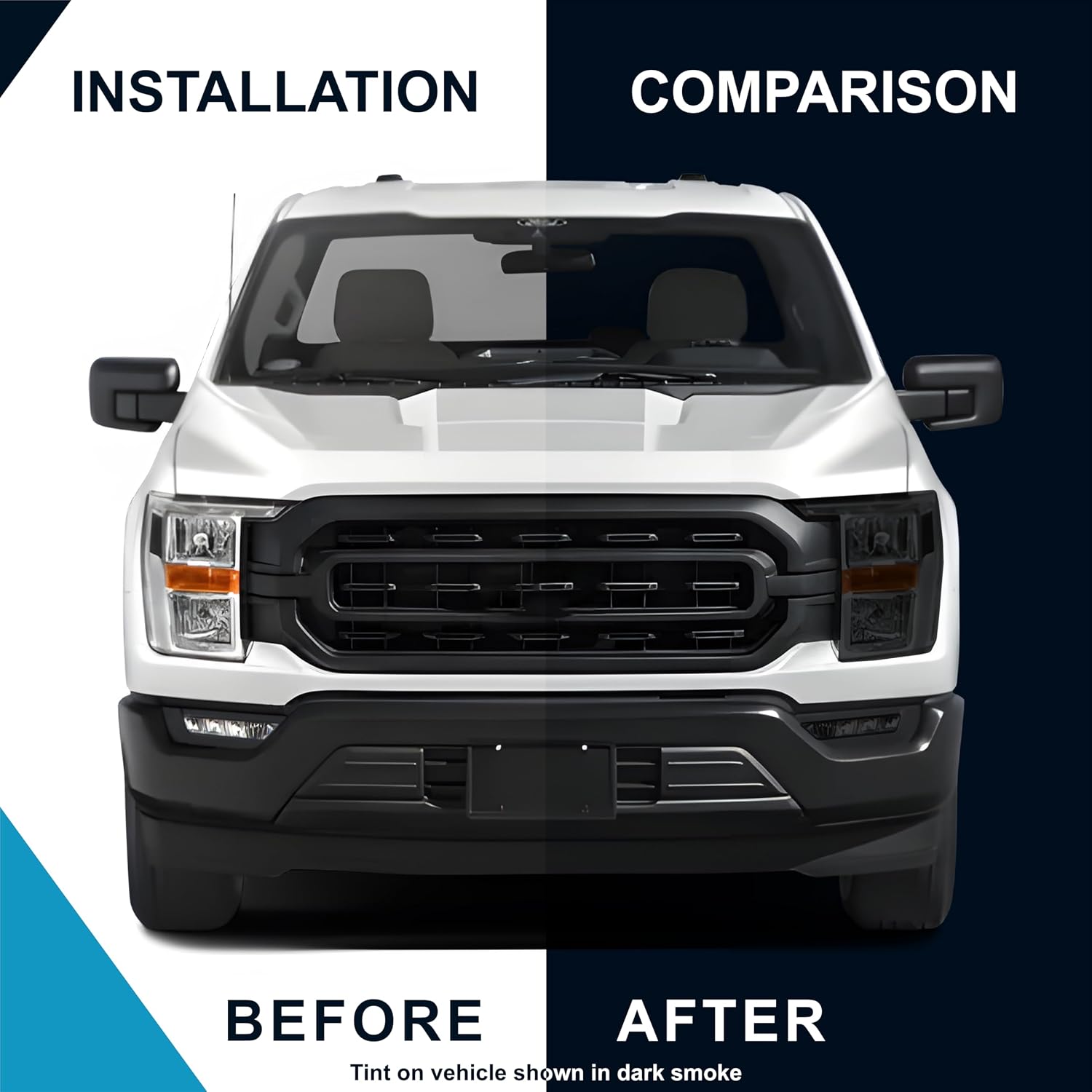 Pre-Cut Headlight Foglight Taillight Tint Kit Compatible with Ford F-150 2021-2023 | Precision Cut Stretchable PPF Vinyl Overlay Cover Wrap (Dark Smoke)