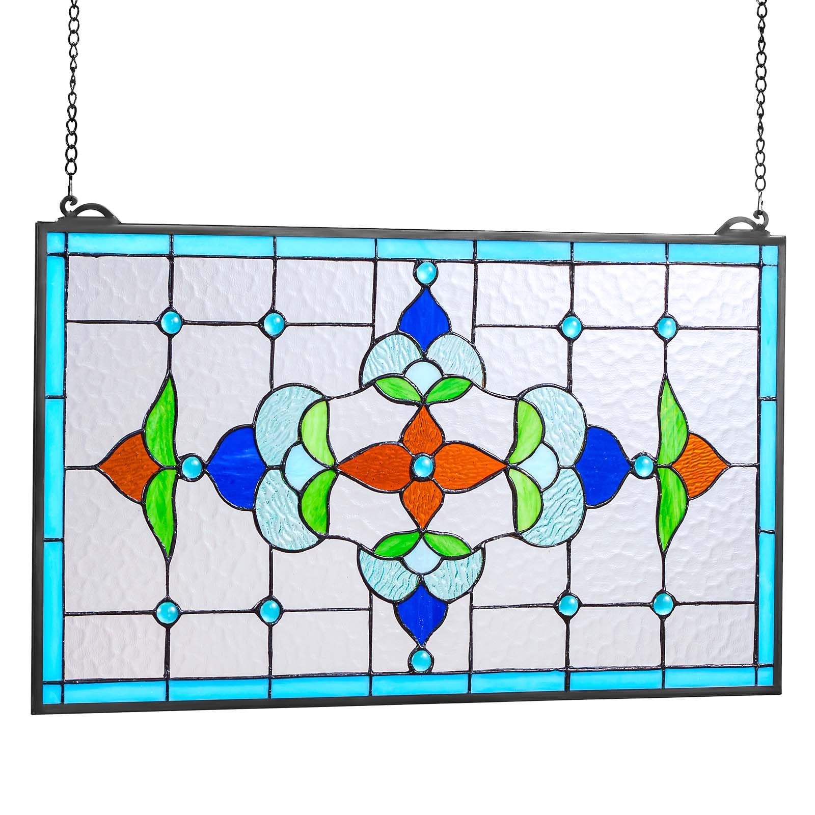 VEVOR Buntglasfensterpaneel (664 x 402 mm) hängendes Buntglas mit Kette, Buntglas im Tiffany-Stil zum Aufhängen, traditionelles rechteckiges Vintage-Kunsthandwerk Fensterdekor für Küche & Kirchen
