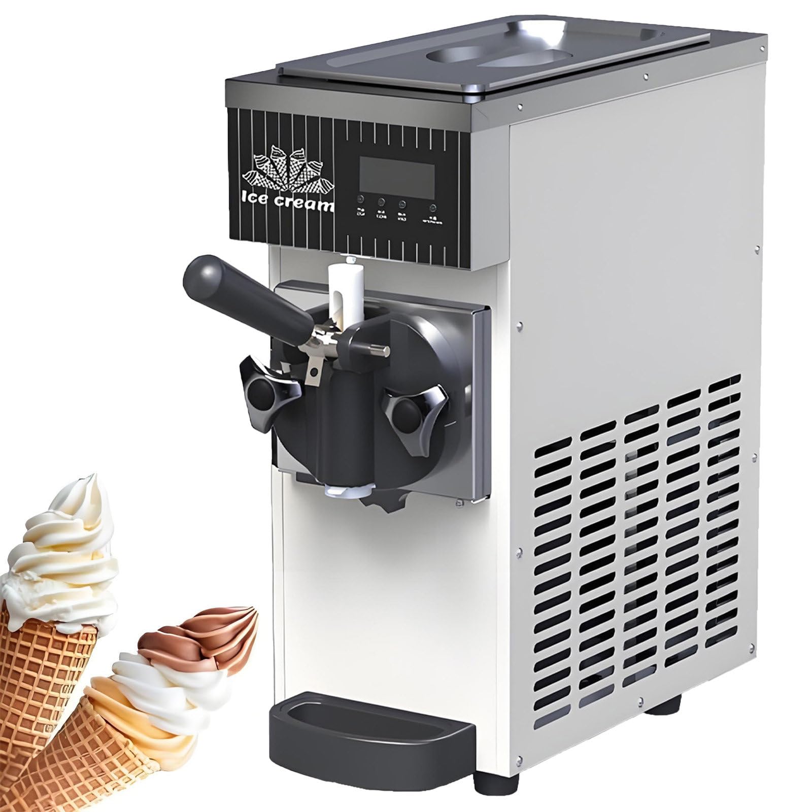 NYANS Single Flavor Commercial Ice Cream Machine, Commercial Soft Serve Ice Cream Machine, Auto Clean with LCD Panel, Countertop Dessert Maker for Restaurants and Shops 450W-White