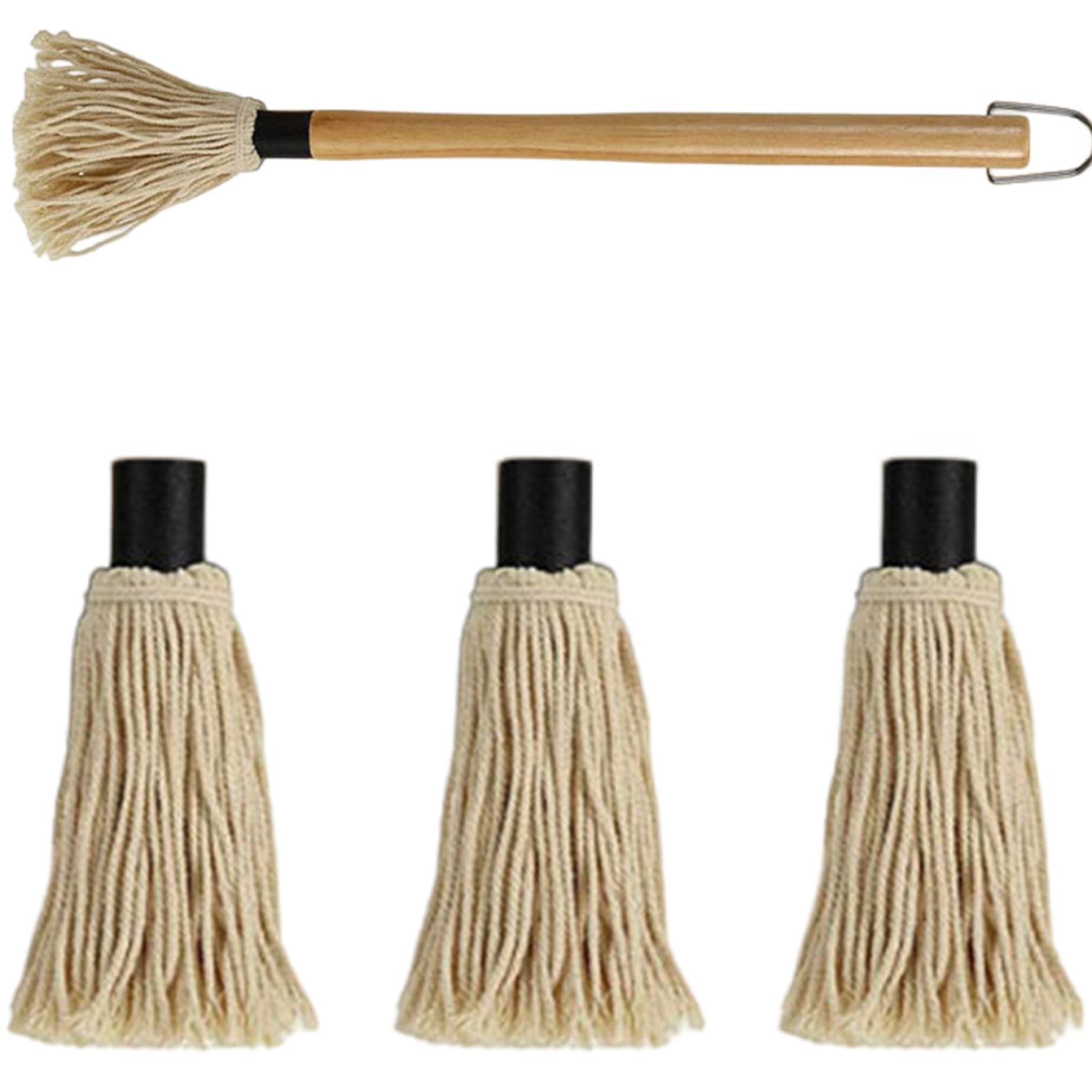 BBQ Mop Brush, Wooden Sauce Mop with 3 Replacements, 18.3 inch Long Handle BBQ Brush, for Grilling Barbecue Accessories