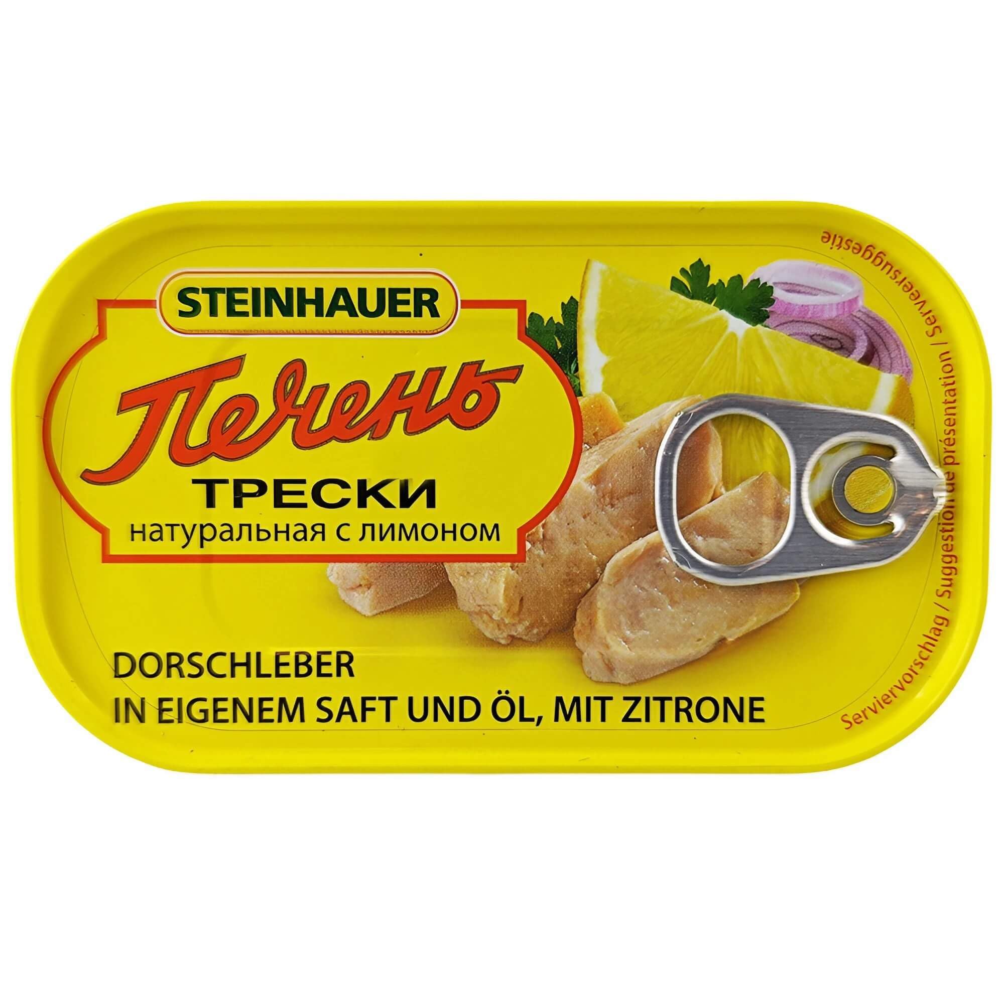 Steinhauer - Hígado de bacalao en su propio jugo y aceite con limón, 12 unidades (12 x 120 g)