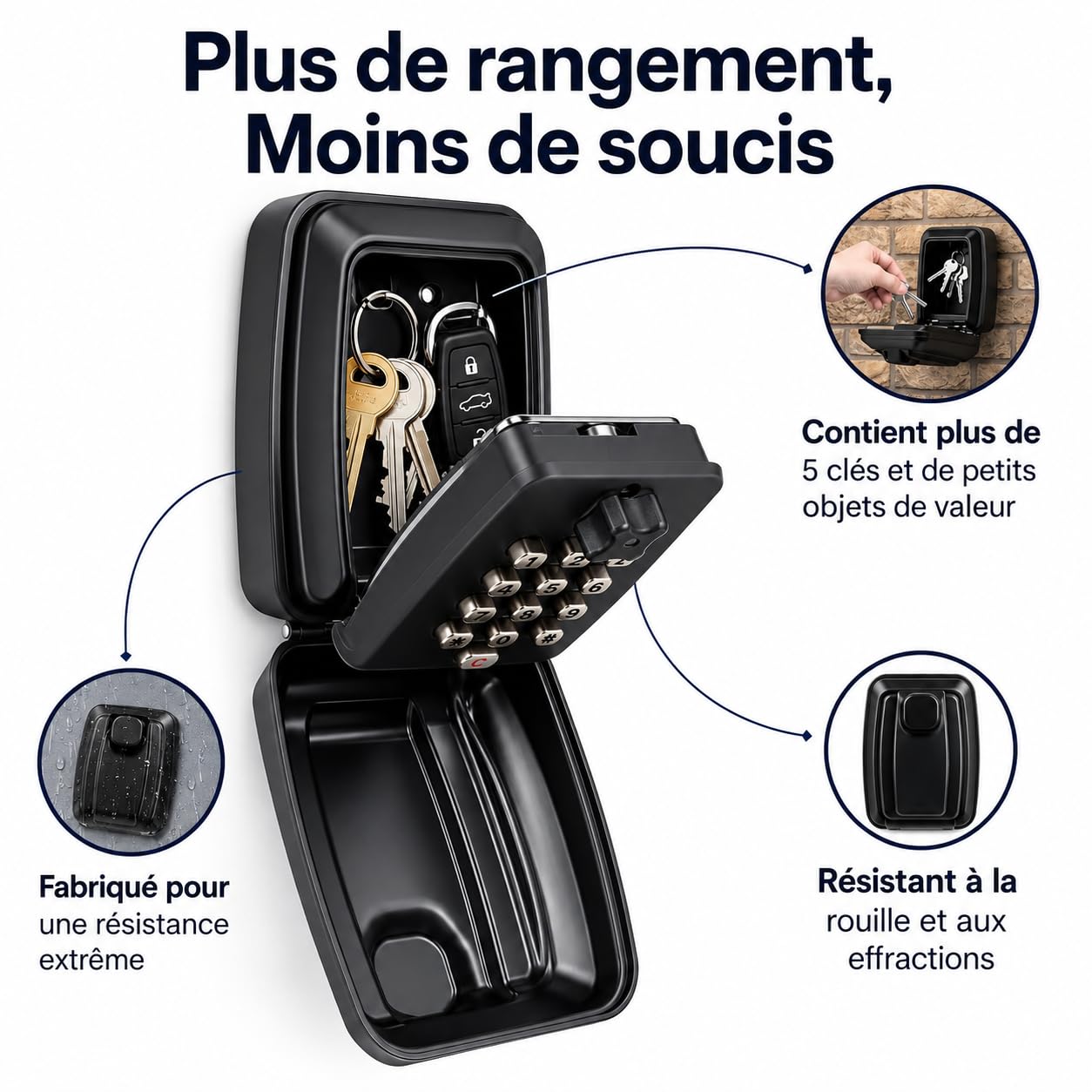 LDS® Boite à Clefs Sécurisée Extérieure – Approuvée par la Police – Coffre à Clés Étanche avec Code Réinitialisable à 12 Chiffres – Grand Rangement pour Clés de Rechange – Idéale pour Maison, V3
