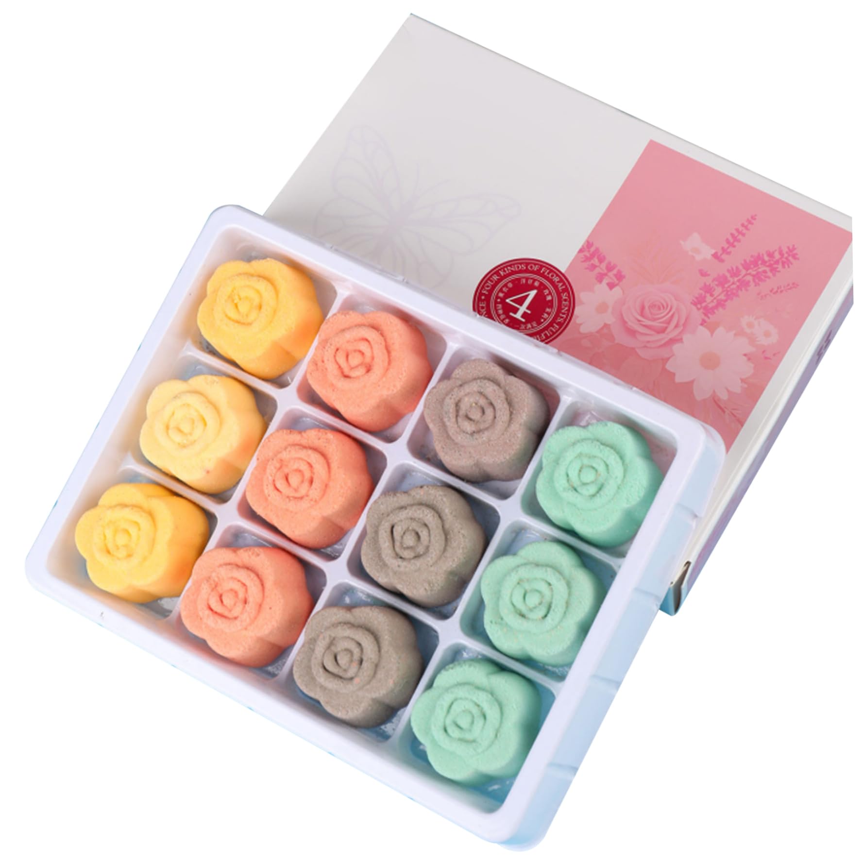 Bombes de bain pour les pieds (12 pièces/ensemble) Sels de bain naturels aux 4 parfums lavande, jasmin, rose et camomille. Idéales pour les pieds secs, calleux, crevassés et abîmés. Désodorisan