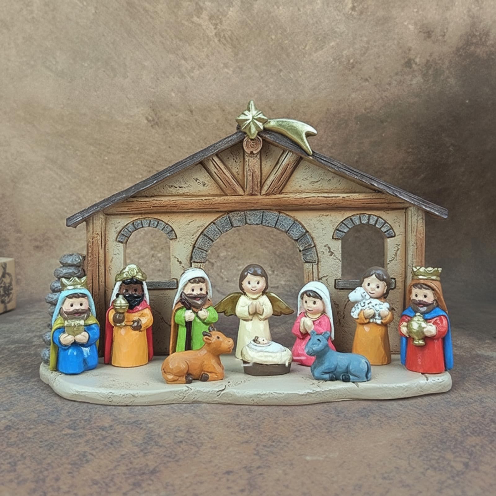 Crèche Noël Spirituel | Aspect Bois Sculpté, Crèche Noël En Résine, Traditionnel, Statuettes Religieuses