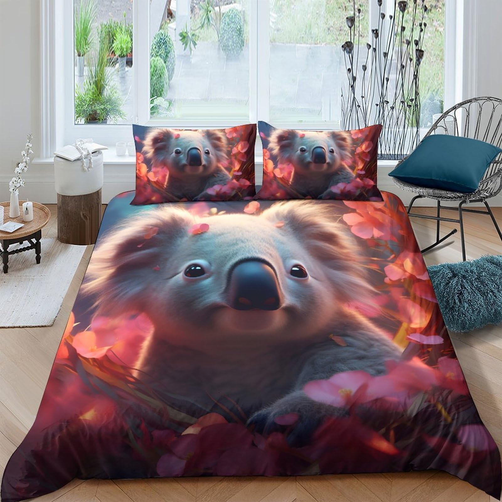 Ctjqhvkz Style-4 3D Printed Koala Forest Fitted Sheet Microfiber Soft Breathable Autumn Leaves Mattress Cover For Bedroom Home Decor Single（135X200cm）