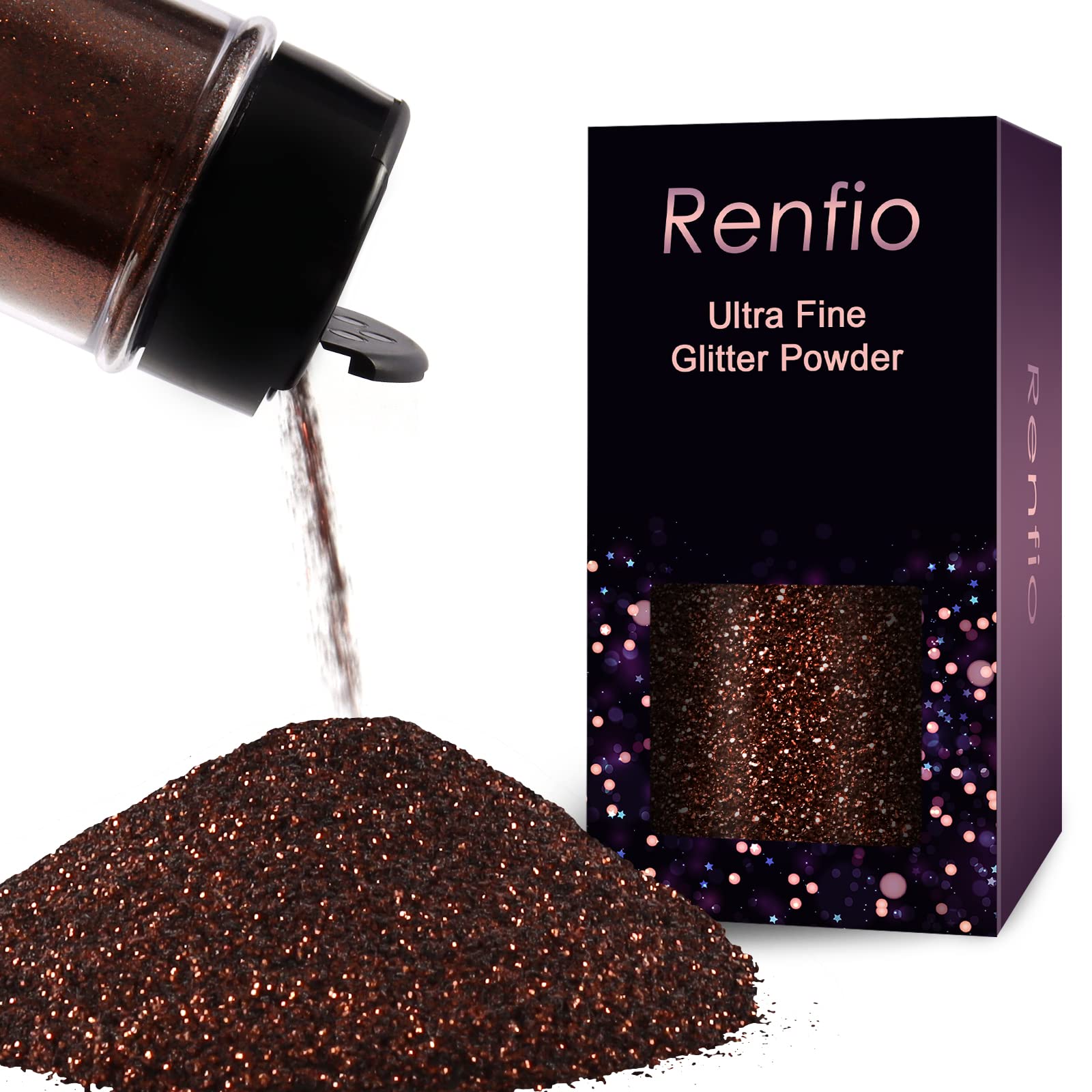 Renfio Ultra Fine Glitter Powder Metallic Resin Glitter 1.75 Oz (50g) Flakes Crafts Sequins Epoxy Chips Flakes for Tumblers Slime Painting Arts Nail Holiday Decoration - Royal Brown — image 1