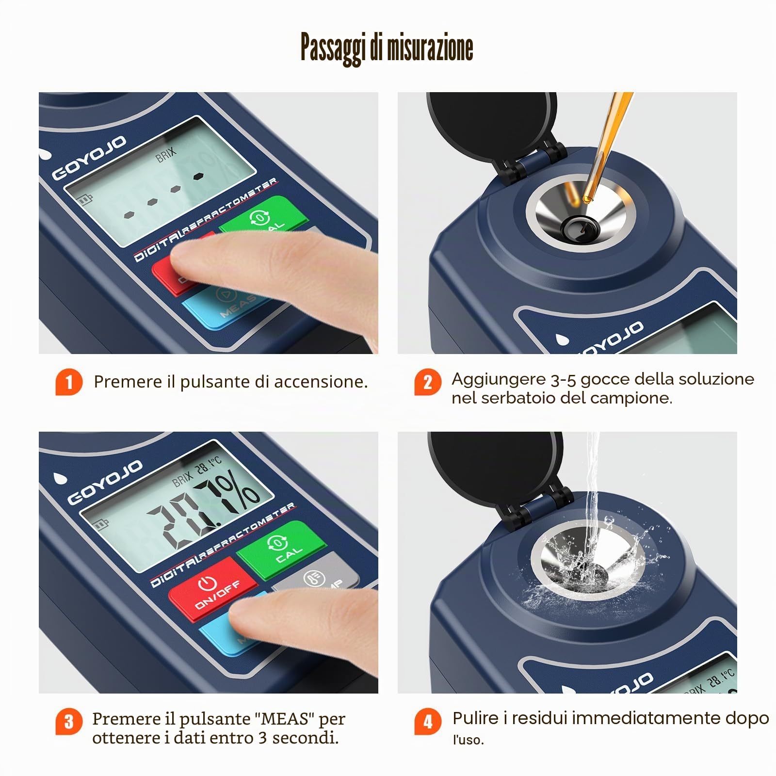 Rifrattometro Digitale Brix con Compensazione Automatica della Temperatura, per Campioni d'Acqua, Alimenti, Frutta, Bevande e Contenuto Zuccherino delle Colture (0,0-55,0% Brix)