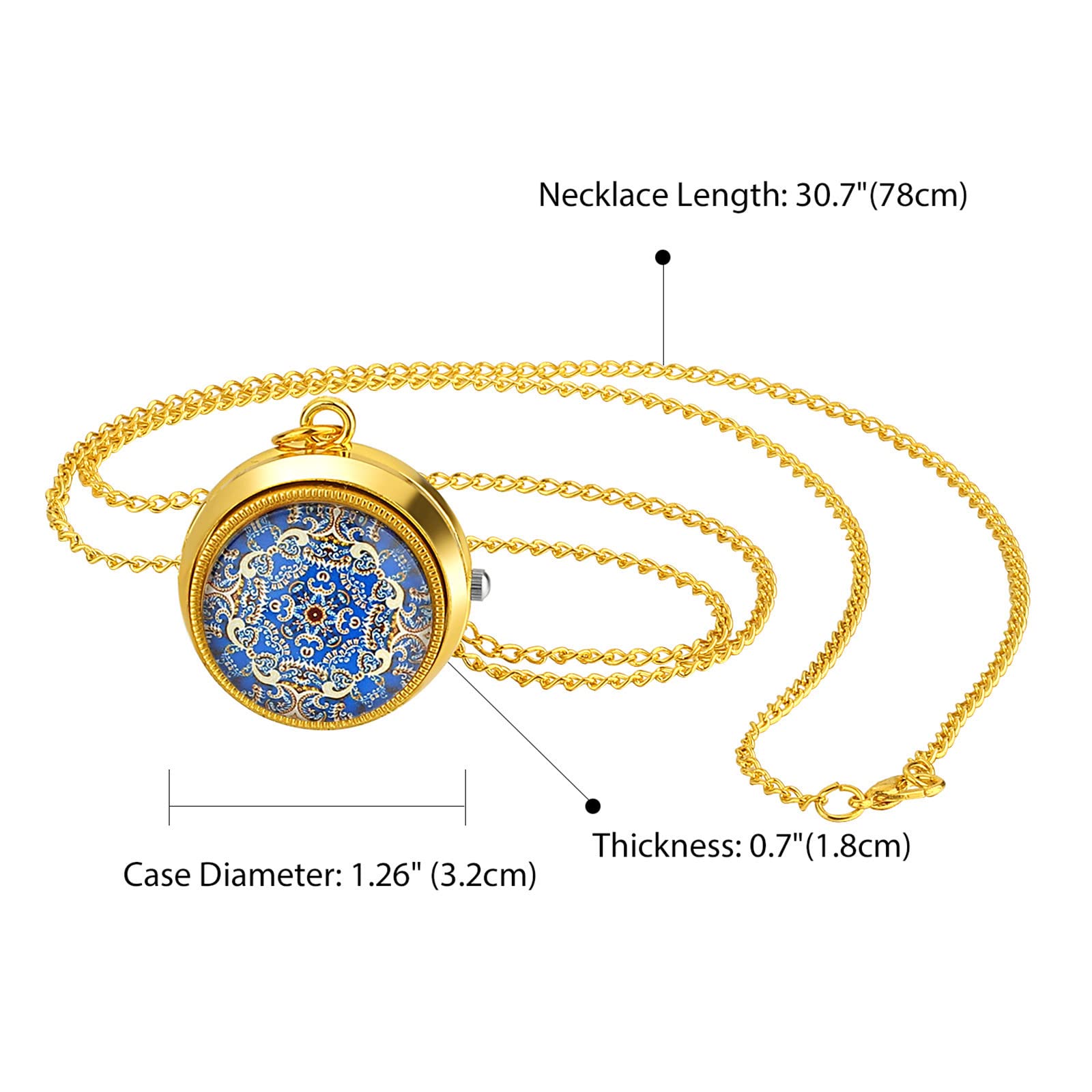 JewelryWe Vintage zegarek kieszonkowy dla kobiet klasyczny pozłacany okrągły analogowy zegarek kwarcowy zegar wisiorek naszyjnik zegarek z łańcuszkiem, na Dzień Matki