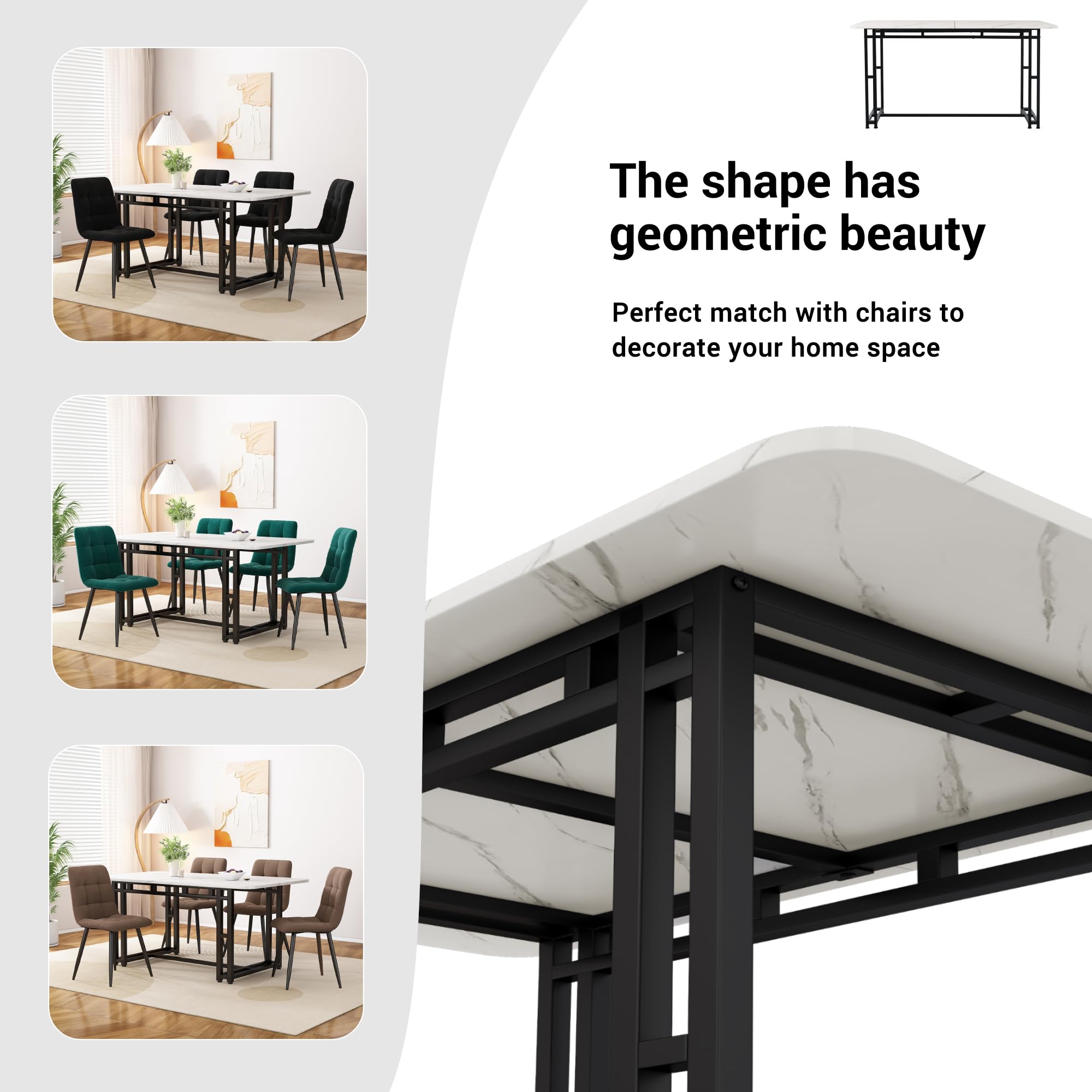 Juego de Comedor Mesa y 4 Sillas, Conjunto de Mesa y Silla Comedor 5 Piezas, 117x68x75 cm Mesa de Comedor Rectangular, Dining Table and Chair Set, Terciopelo Silla de Cocina (Grey)