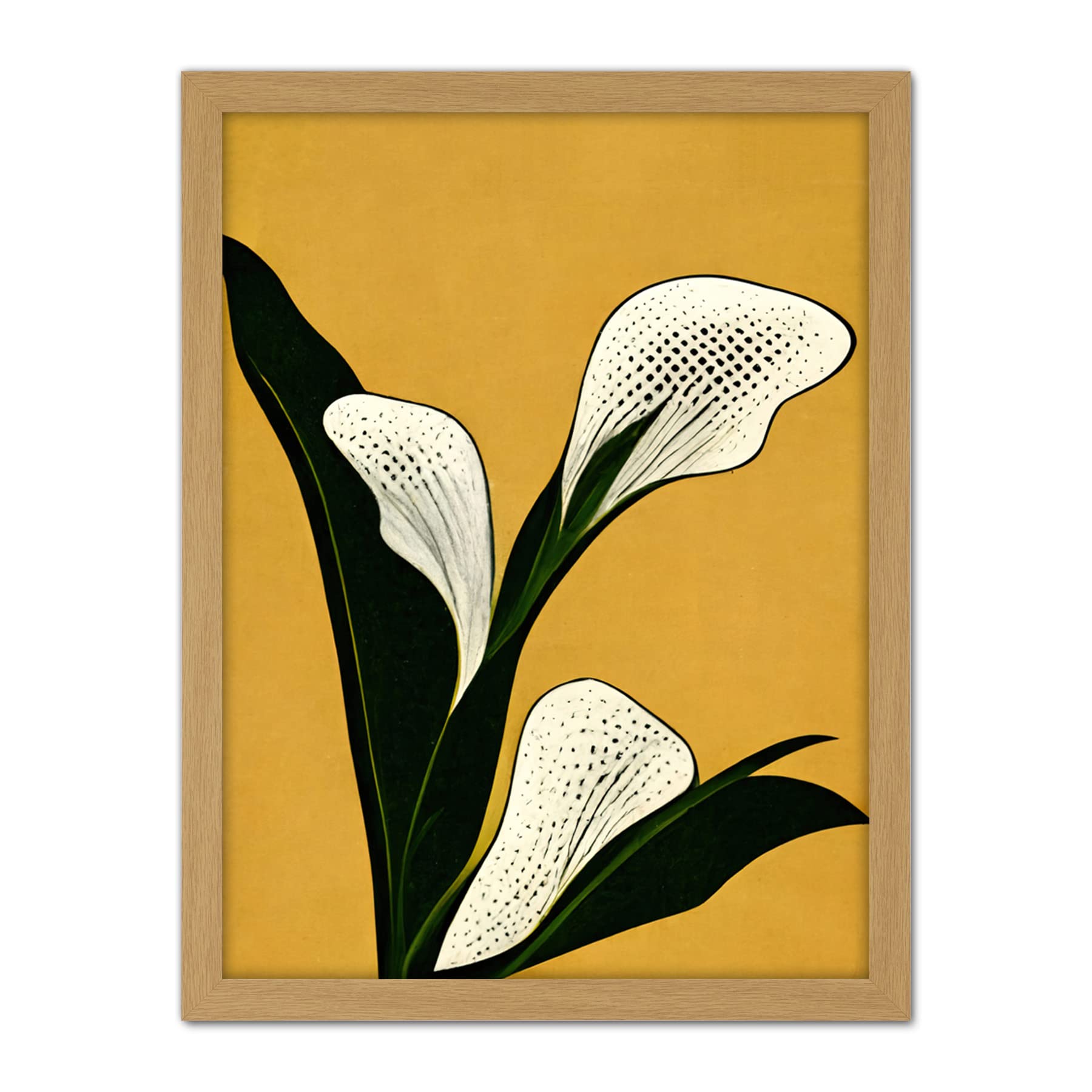 Doppelganger33 LTD Art Deco Pop Art White Calla Lily Flower Plant Artwork Framed Wall Art Print 18X24 Inch