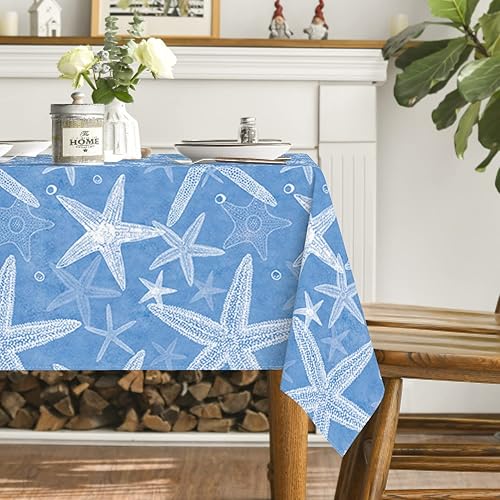 Miniatura 4 de Horaldaily Mantel de verano de primavera de 60 x 104 pulgadas, rectangular, con diseño de estrella de mar para decoración de fiestas, pícnic, cenas