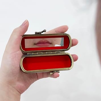 Lipstick Case with Mirror Lipstick Holder Kiss Lock of Iron | Storage Bag Portable Mini Vintage Floral Pattern Jewelry Cosmetic Case ,2PCS