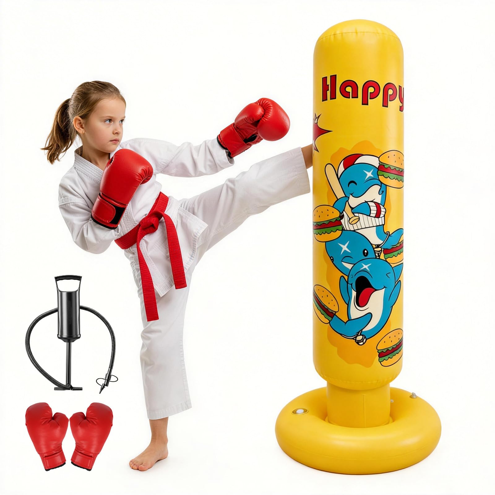 Kid Punching Bag, Inflatable Punching Bag for Kids Age 3-14, Freestanding Boxing Bag for Boys &amp; Girls, Kids Boxing Set for Martial Arts, Karate, Taekwondo