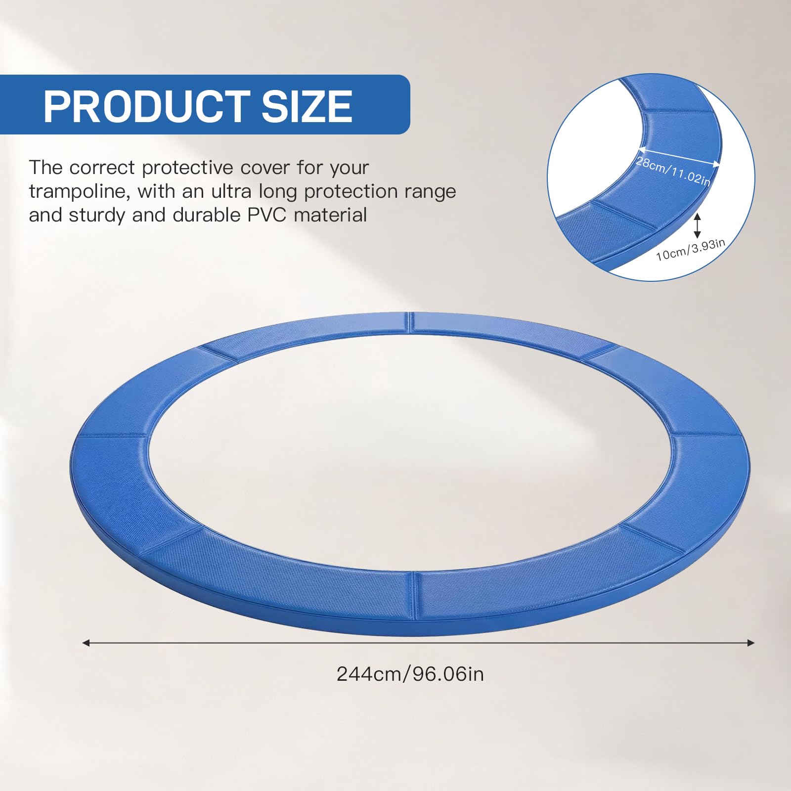 Cubierta para el borde de la cama elástica, extra gruesa, resistente a los rayos UV, resistente al desgarro, para cama elástica de fitness (244 cm de diámetro)