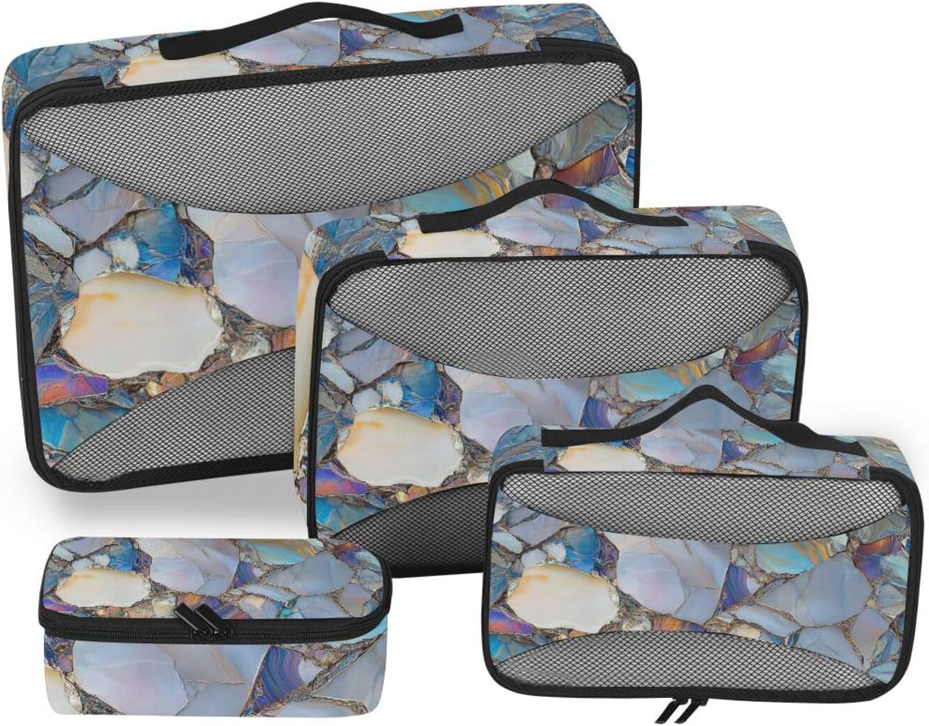 Marble Stones Vivid 4 Pcs set organizers and storage Mesh Travel Essentials expandable compression packing cubes travel