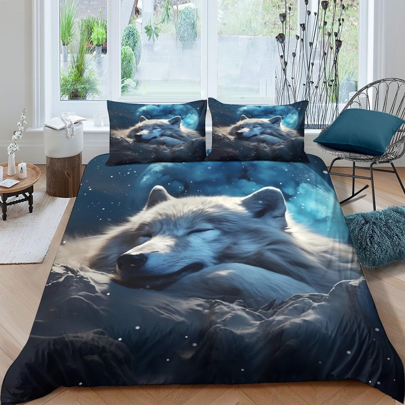 Ctjqhvkz Style-5 3D Printed Wolf Moon Fitted Sheet Microfiber Soft Non-Slip Forest Night Mattress Cover For Bedroom Decor Single（135X200cm）