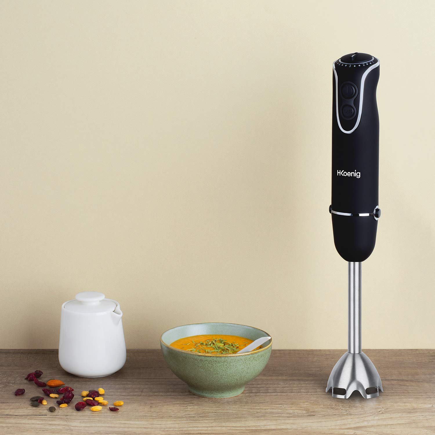 H.Koenig Mixeur Plongeant à main 3 en 1 MIX75 Inox 850W, Hand blender 3