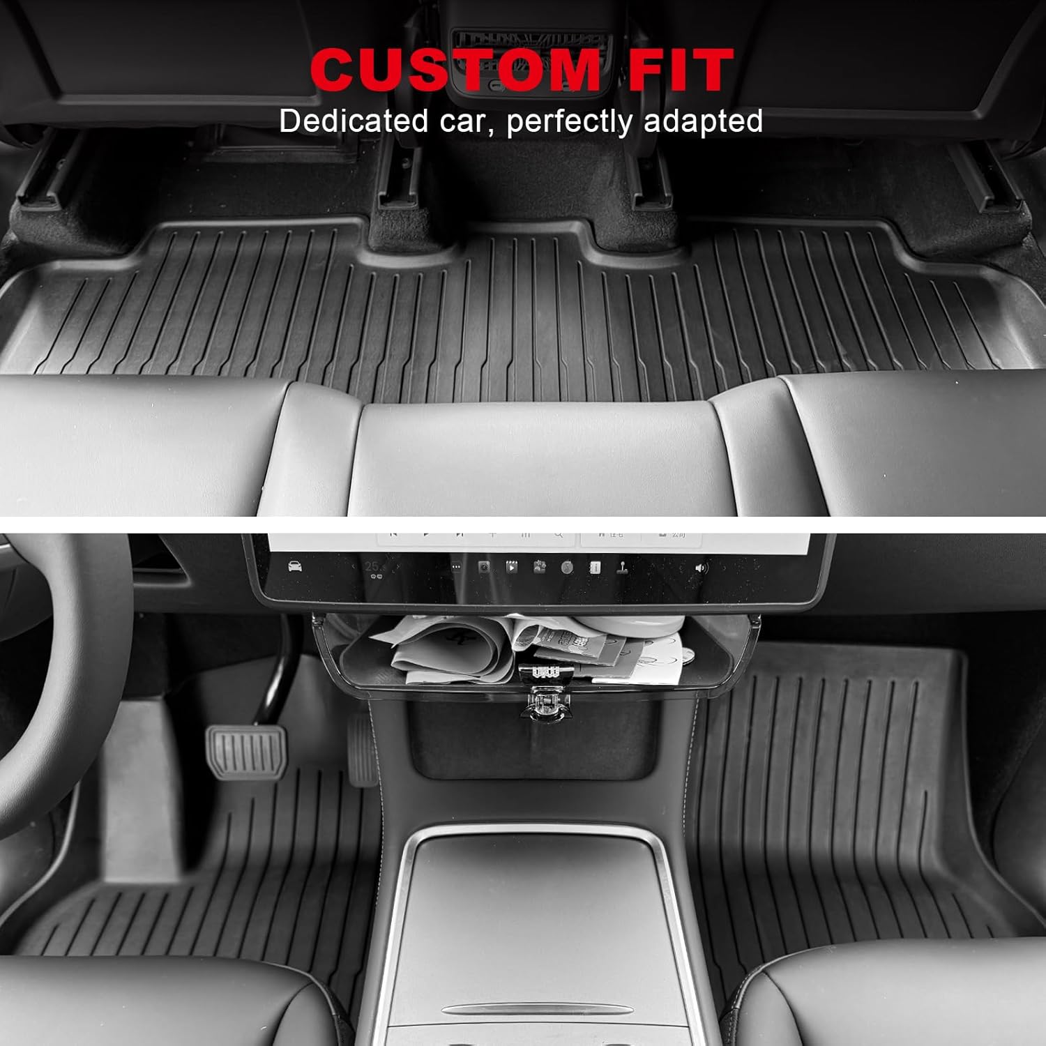 Big RED Floor Mats for Tesla Model Y 7-Seat: 2025 2026 Custom Fit, 100% TPE All Weather Cargo Liner Trunk Accessories, Set of 9 Mats (Not Fit 5-Seat)