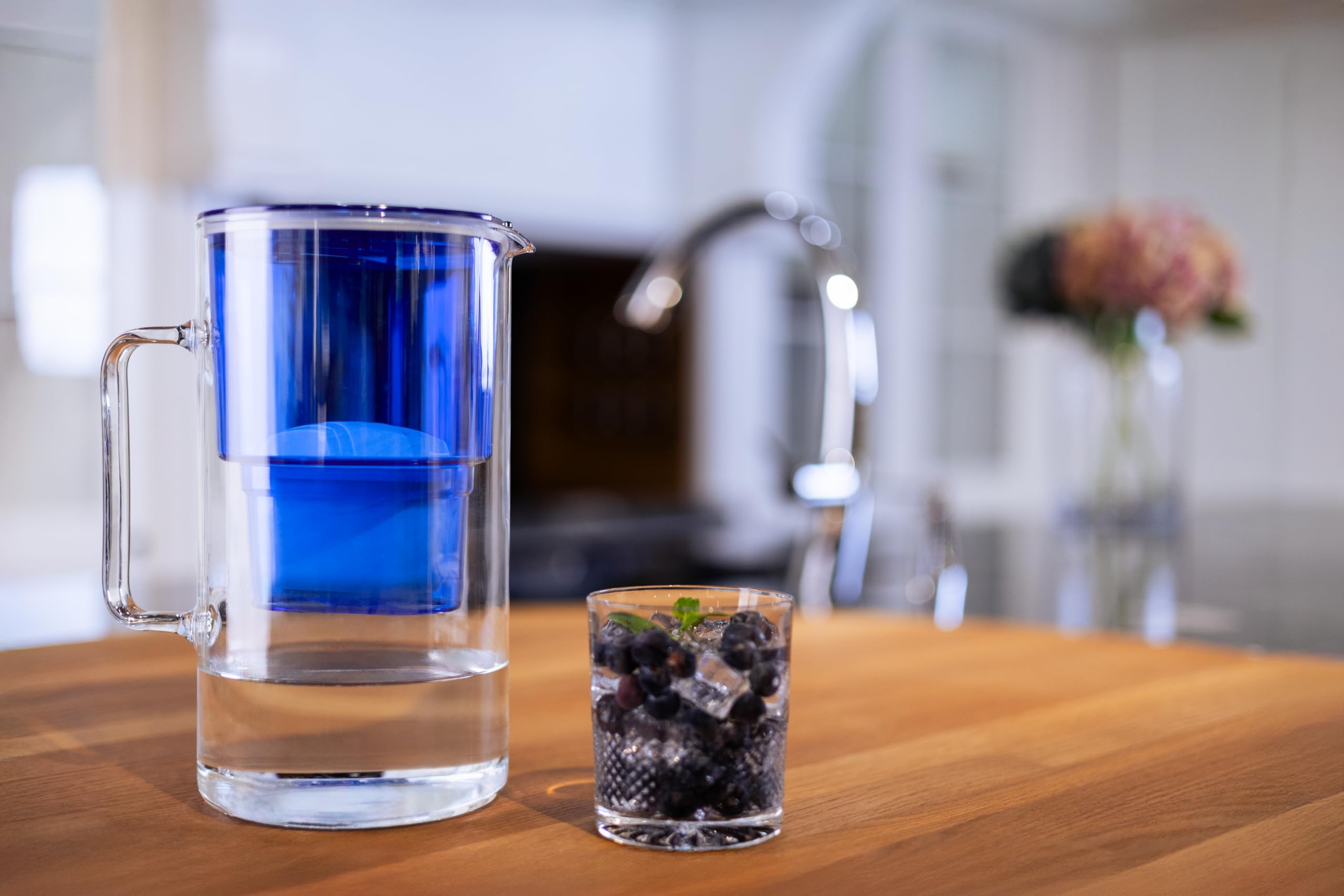 Wessper Carafe Filtrante Verre 3l, Carafe et 2 Filtre - Bleu | carafe filtrante verre et filtre a eau, cartouche filtrante charbon actif eau, BPA Free
