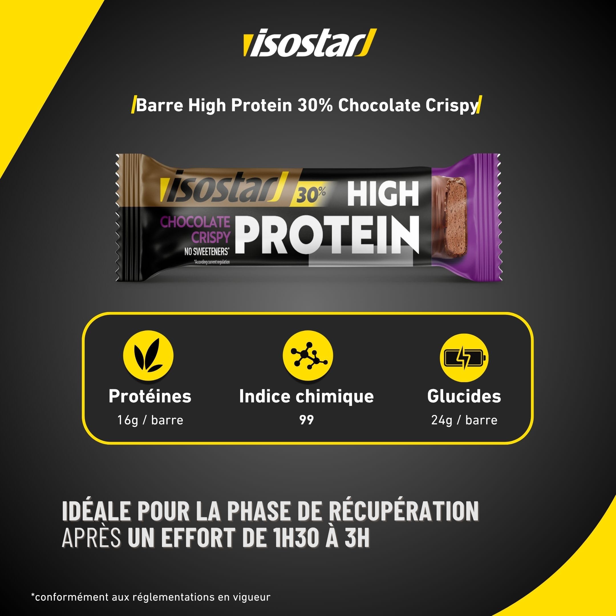 ISOSTAR – Barres High Protein 30 Chocolate Crispy – Barres Protéinées Sport avec Glucides – Énergie & Récupération – Snack Fitness, Cross Training & Musculation – 16 barres (16 x 55 g)