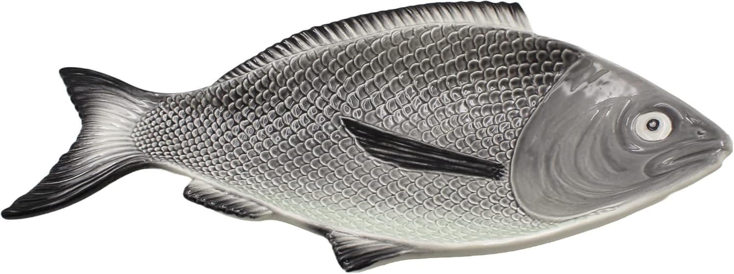 手描きセラミックグレーフィッシュ大皿 ポルトガルセラミック大皿