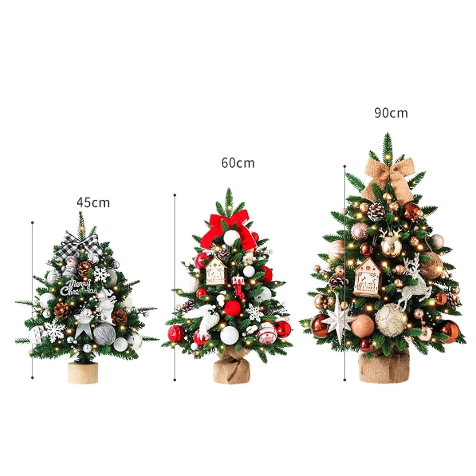 Alberi di Natale artificiali da tavolo da 45/60/90 cm, piccoli alberi di Natale con luci for decorazioni fai da te for le feste natalizie Piante artificiali(Rot,45CM)
