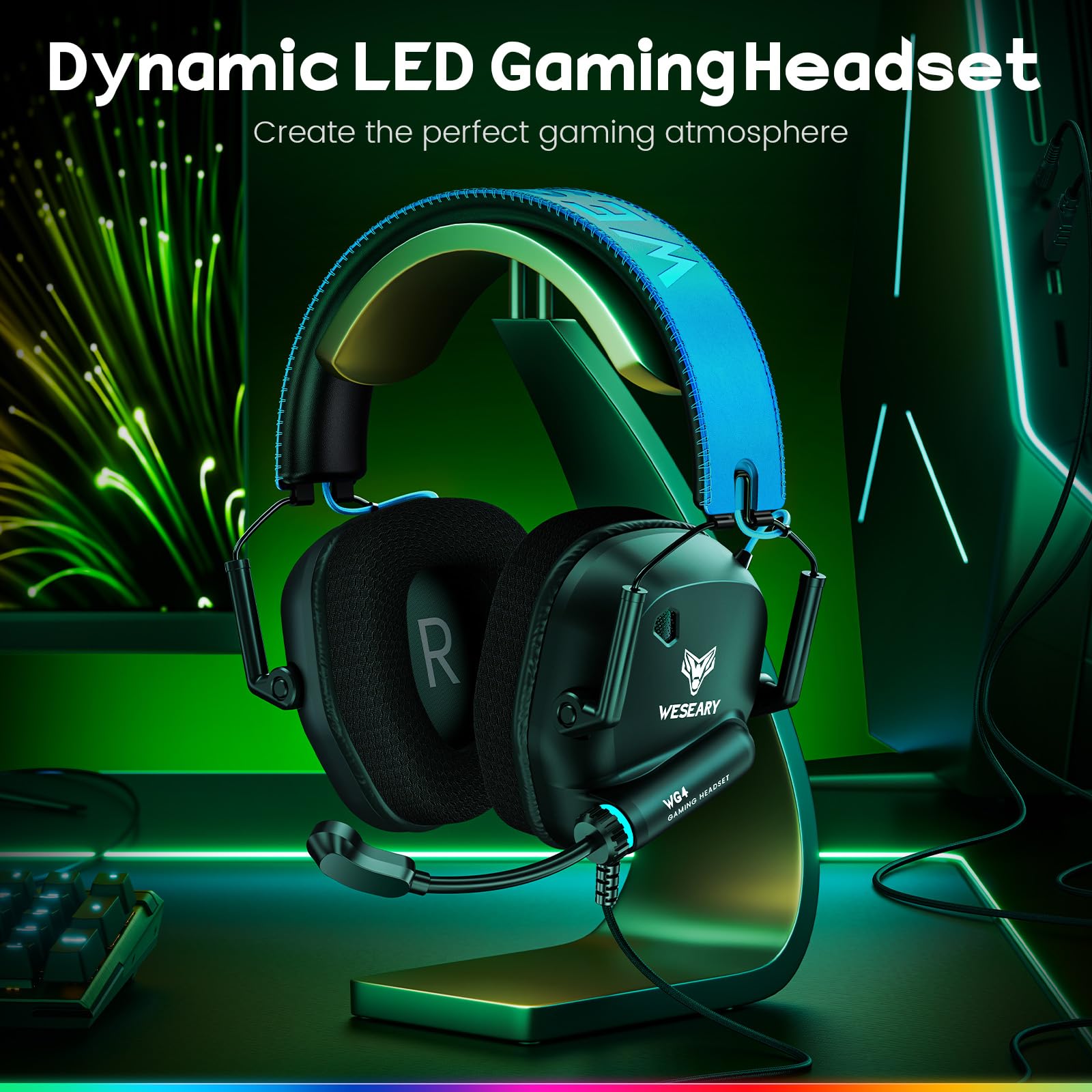 WESEARY Casque Gaming, 7.1 Casque Audio Stéréo avec Micro pour PS5, PS4, PC, Xbox One, Switch, Casque avec Coussinets en Mousse à Mémoire de Forme, Jack 3,5 mm